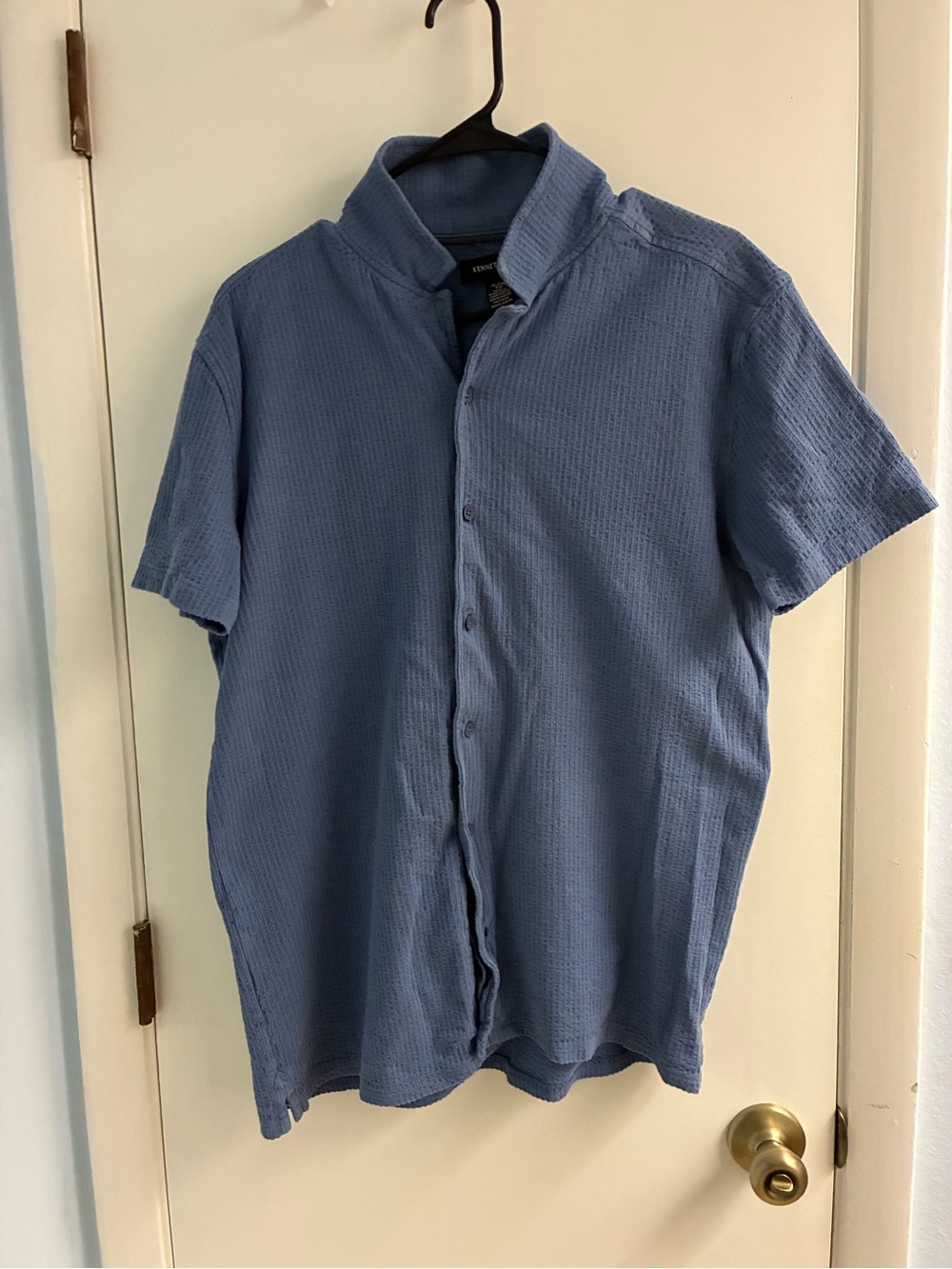 Kenneth Cole Short-Sleeve Textured Button-Down Shirt - Light Blue